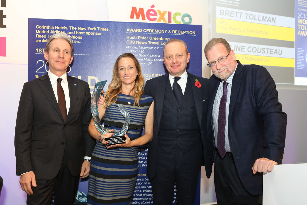 David Hosking, Director, TreadRight Foundation; Céline Cousteau, TreadRight Ambassador; Brett Tollman, CEO, The Travel Corporation; Peter Greenberg, Host, Travel Editor of CBS News.